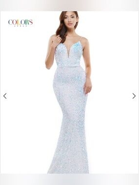 Colors Prom Light Blue Sequin Mermaid Dress